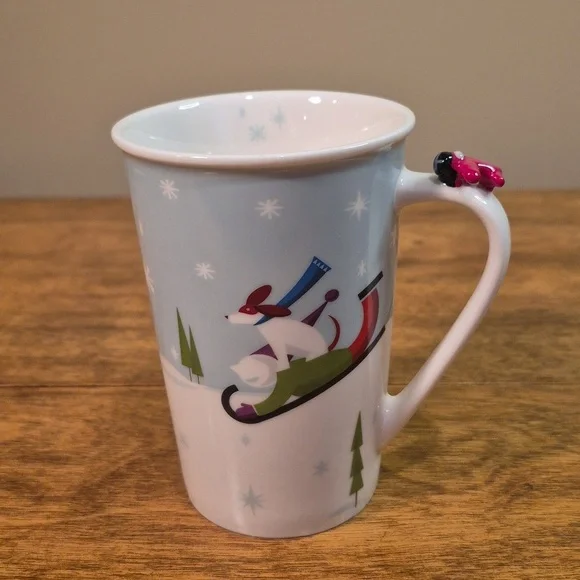 STARBUCKS 2011 Festive Holiday Skaters and Sledding Dog Mug with 3D Airplane - Picture 3 of 15